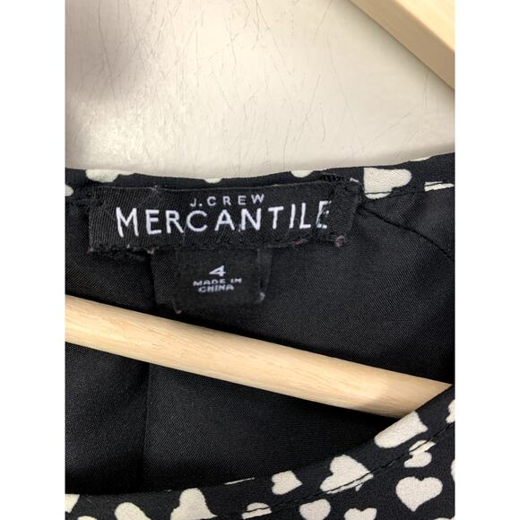 J Crew Tulip Hem Black White Heart Print Faux Wrap Dress 4 S Valentine's Day - Picture 8 of 10